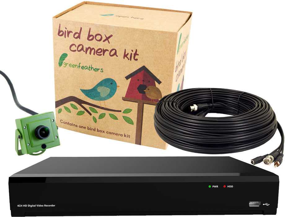 Green Feathers Bird Box Camera 4K Recorder Bundle