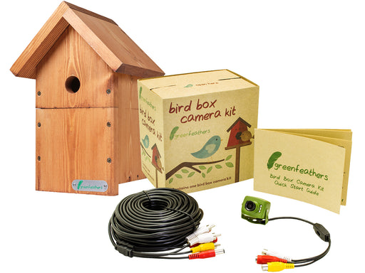 Green Feathers Bird Box Camera Deluxe Bundle TV Cable Connection