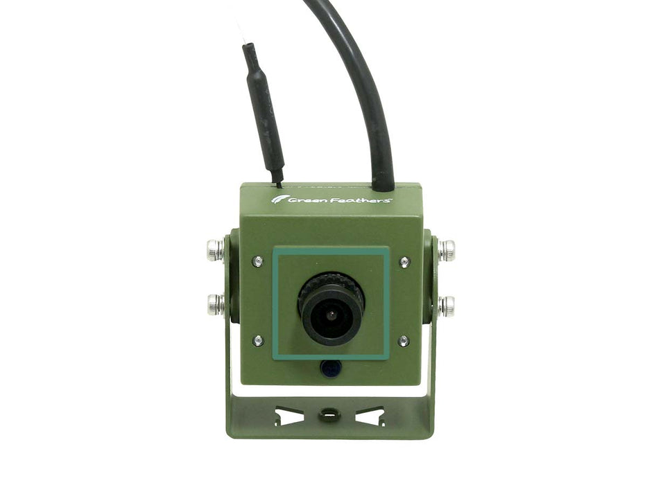 front on view of Green Feathers Wifi camera for bird boxes