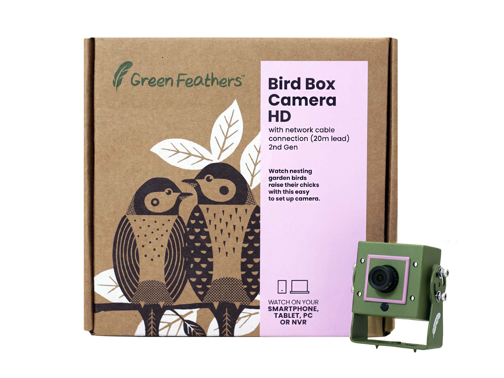 Green Feathers Bird Box Camera HD Deluxe Bundle Network Cable Connecti